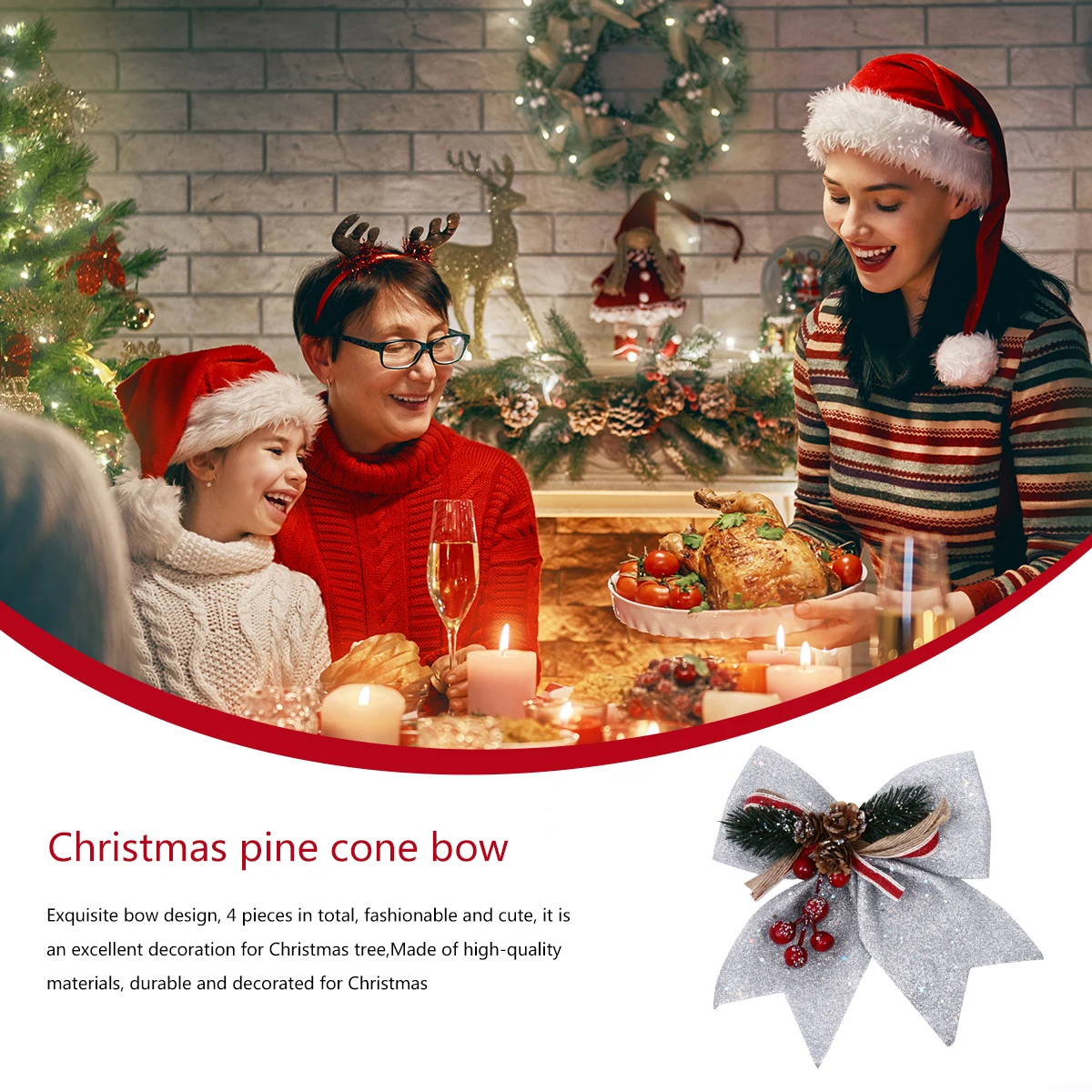 

Adorable 4Pcs Christmas Tree Pendant Bow Decoration Foam Wood Christmas Ornament