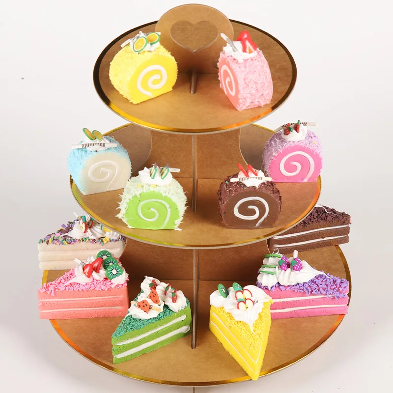 Three layers of vintage kraft paper cake stand Dessert stand Sen khaki birthday cupcake stand decoration