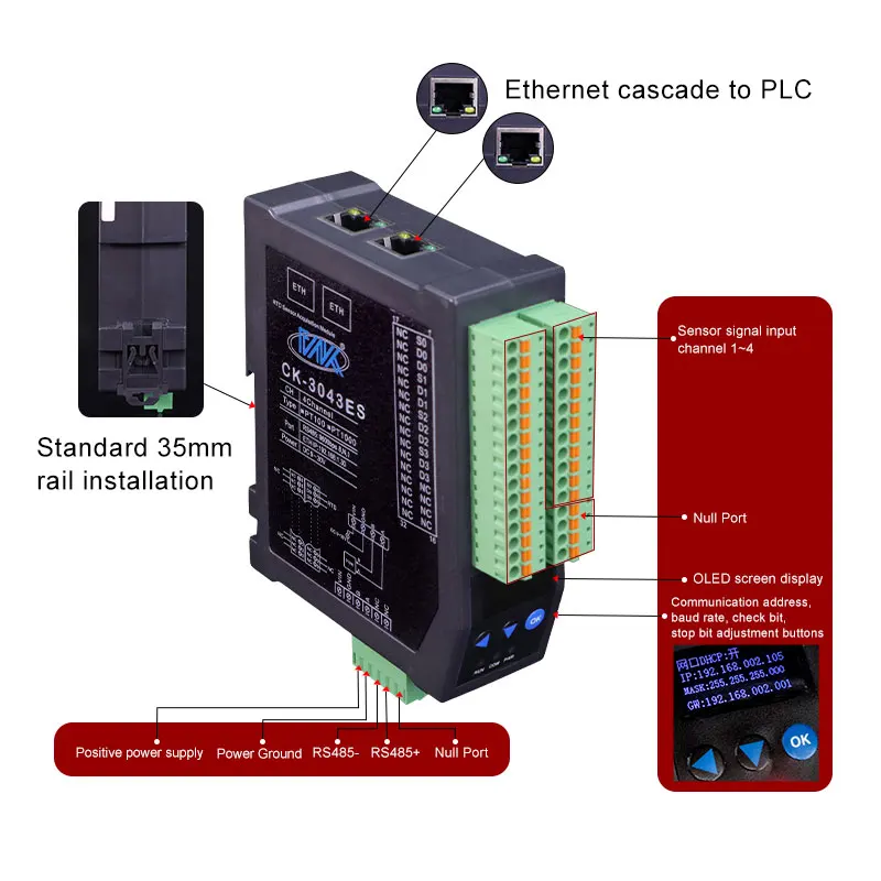 4-قناة التناظرية المدخلات واجهة Modbus محول RS485 إيثرنت وحدة اكتساب المقاومة الحرارية PT100 المدخلات RTD عن بعد #4