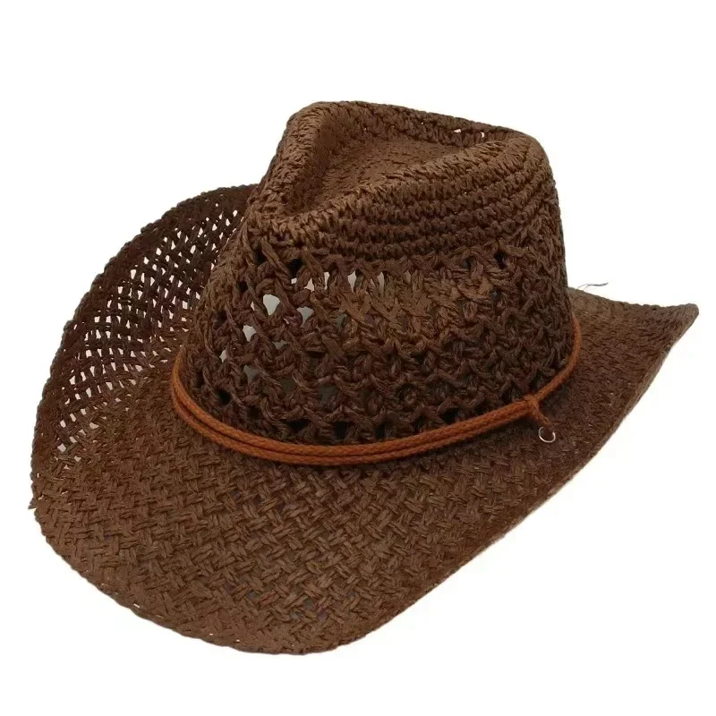 Kapelusze kowbojskie w stylu vintage, męskie i damskie, słomkowe kapelusze na podróże, etniczny styl, prezent, ochrona przed promieniowaniem UV, czapki plażowe, chapeau. — zdjęcie 4