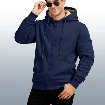 Winter Lambswool Zipper Hoodies Thicken Warm Jackets Long Sleeve Sweatshirts Casual Sports Fleece Black Coats Hooded Men Coat To 2