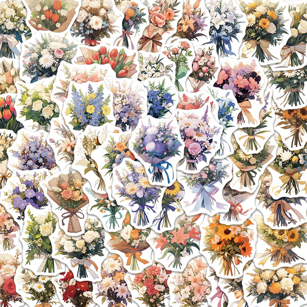 

10/30/60pcs Cute Bouquet of Flowers Aesthetic Stickers Decals Laptop Phone Scrapbook Suitcase Decoration Sticker for Girl Kids