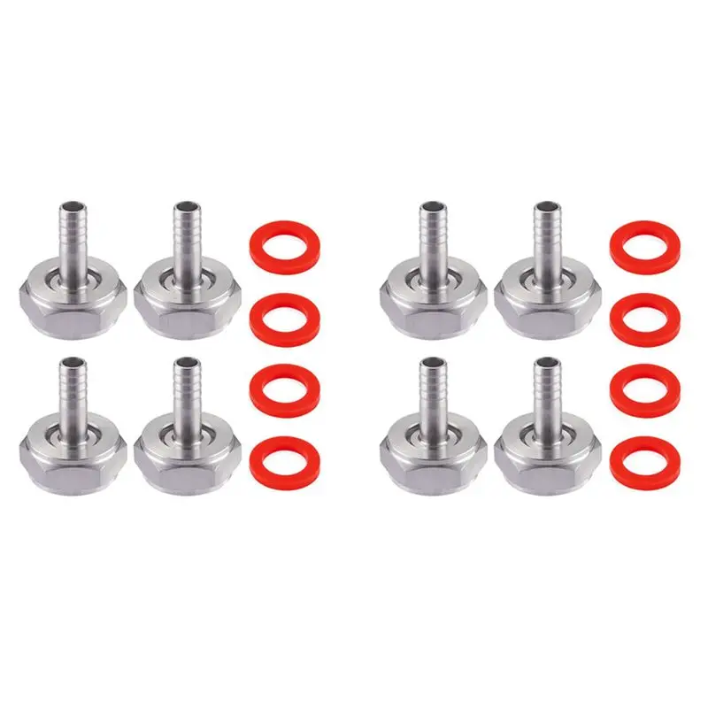 A84X-8PCS Stainless Steel Beer Keg Coupler Fitting,Beer Line Connector Kit,Hex Nut 5/8 Inch G Thread X 5/16 Inch Barb