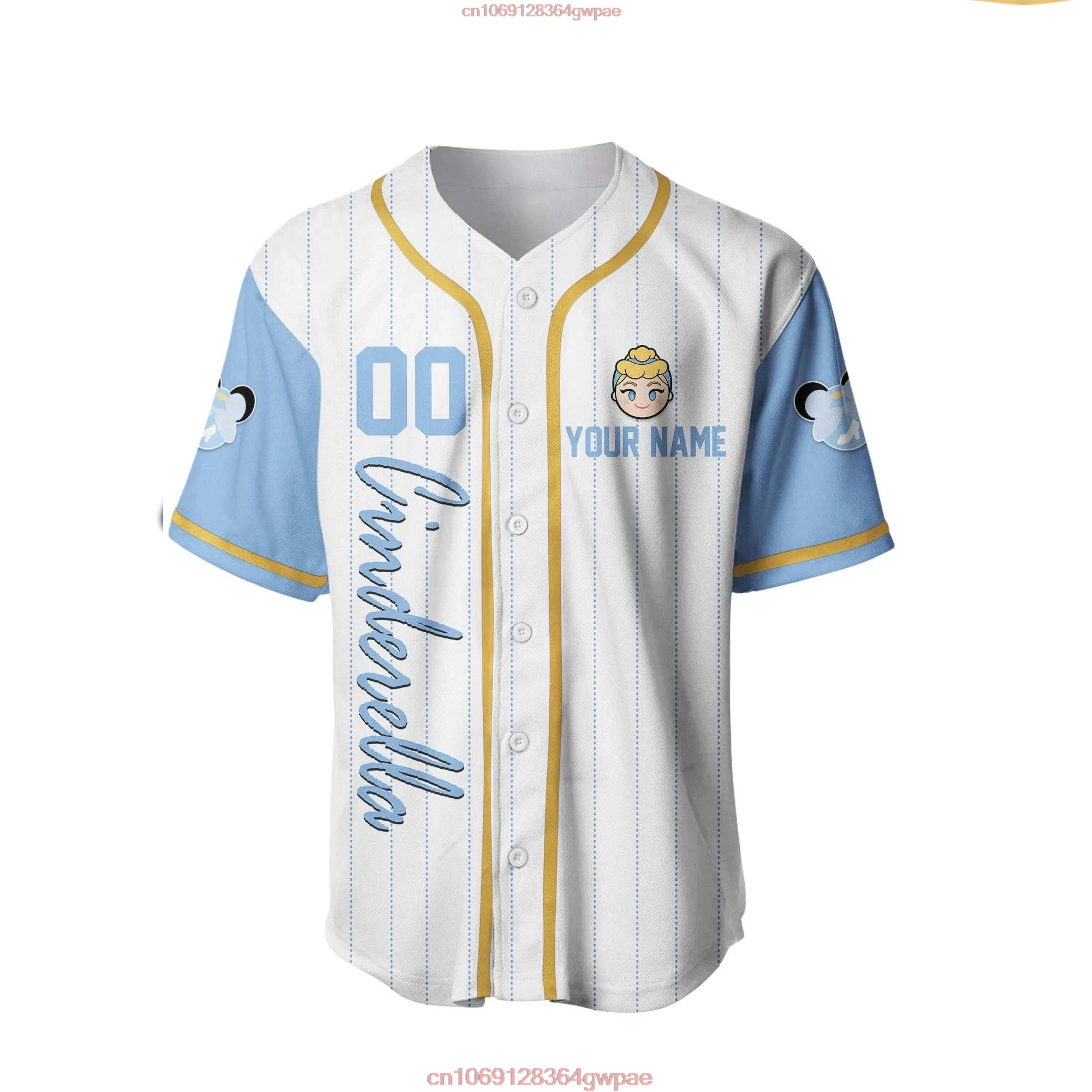 Custom Name Disney Cinderella Baseball Jersey Men Women Short Sleeve Button Down Jersey Disney Baseball Jersey Casual Sweatshirt