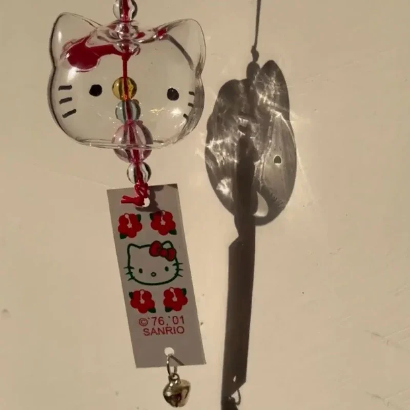 Sanrio Cartoon Characters Hello Kitty Cat Wind Chime Figures Japanese Cute Toy Mini Car Pendant Aeolian Bells Model Decoration