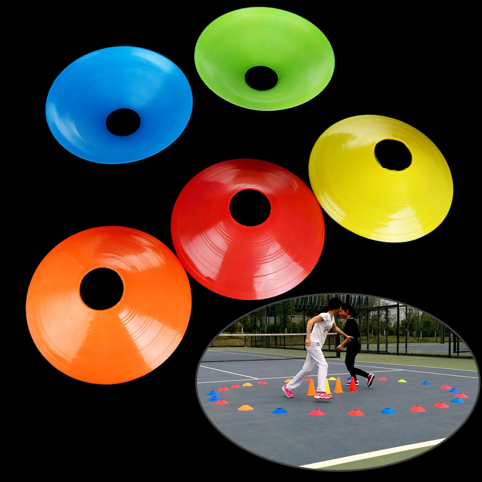 5 Pcs 20cm Cone Saucer Soccer Football Training Markers For Course Boundaries For Inline Skating/Skateboard/Soccer/Traffic