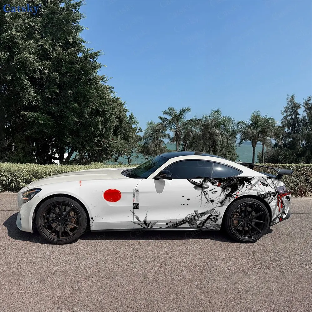 

2pcs Dark Oni Samurai Spirit Realm, Durable, Fade-resistant, Enhance Vehicle Aesthetics With Bold Artistic Design Car Vinyl Wrap