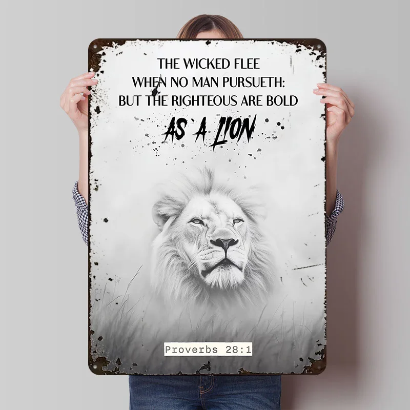 

Плакат с цитатой из Прословцов 28:1, индивидуальный ретро-декор для стен, винтажные металлические таблички для украшения мужской комнаты, декор для дома