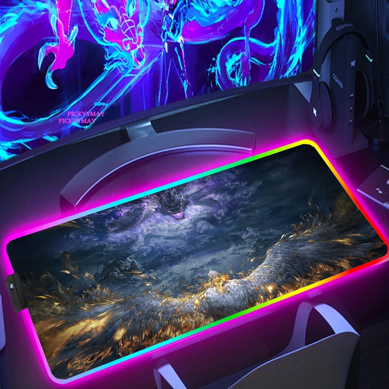 RGB Oriental beast Gaming Mouse Pad With LED Lighting Mat 900x400 Gamer XXL Computer Mousepad Non-Slip Rubber Desk Mat For PC