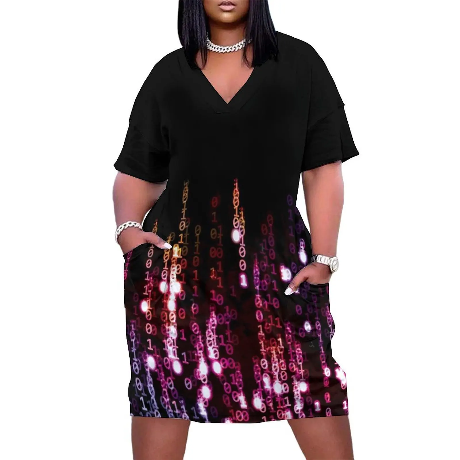 

Lavender, Pink and Orange Matrix Rain Loose Pocket Dress women's fashion dresses dress for woman Woman fashion long sleeve dress