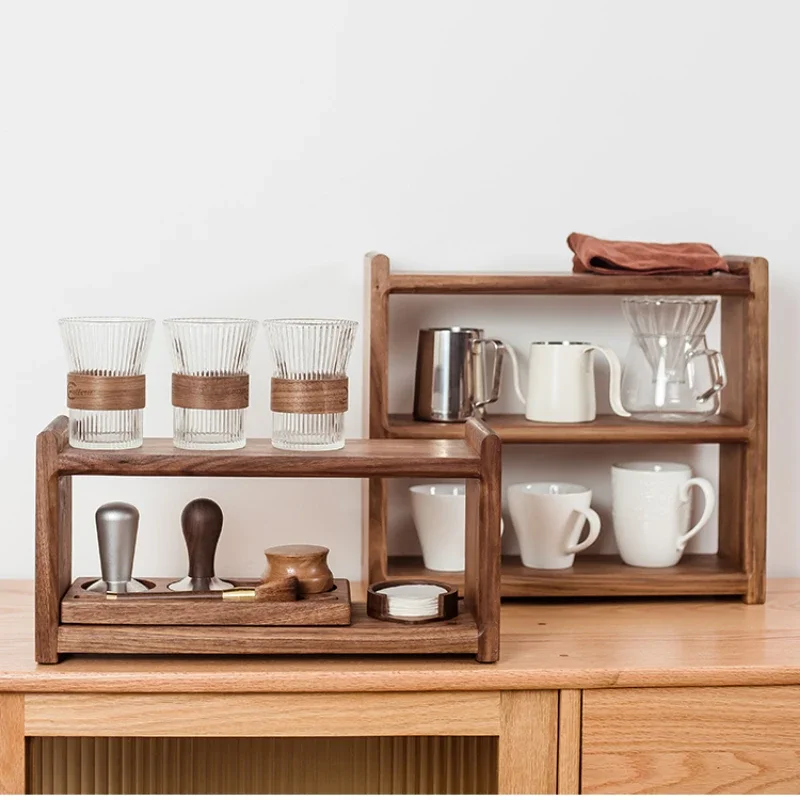 Black Walnut Solid Wood Organizer ， Tea Sets Coffee and Cosmetics Vintage Desktop Storage Box Multi-Functional Wooden Rack