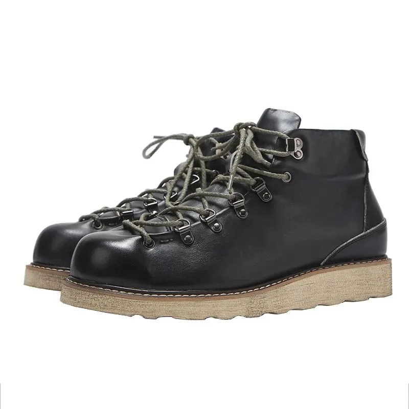 

Mens Boots Cowhide Thick-soled Retro British Outdoor Tooling Shoes Ankle Boots Male Casual Lace Up Boots for Men