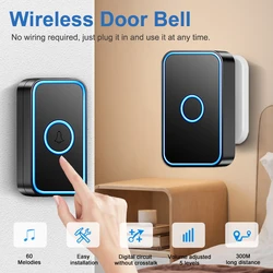 Smart Wireless Doorbell Home Welcome Doorbell 60 Songs 300M/984 FT Range Intelligent Door Bell Home Chime Bell Kit US/EU Plug