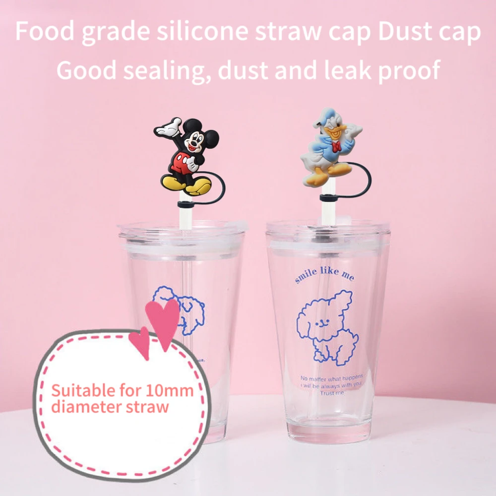 MINISO Disney Mickey Minnie Straw Cover Cap 1-12pcs 10MM Silicone Drink Straw Plug Reusable Splash Proof Drinking Cup Straw Cap