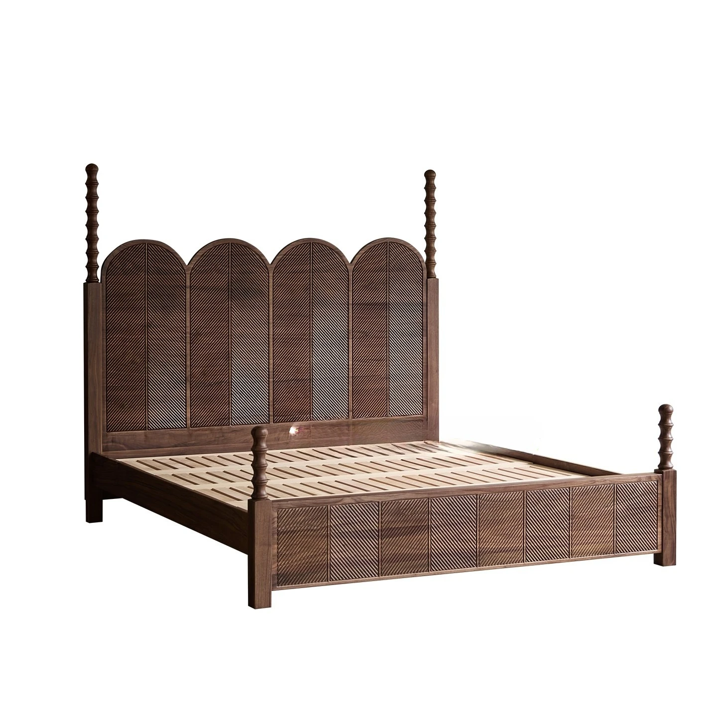 

Ретро вишня из массива дерева, двойная главная спальня, свадебная комната, высокая спинка с гравировкой, Северный Американский черный орех, Американский