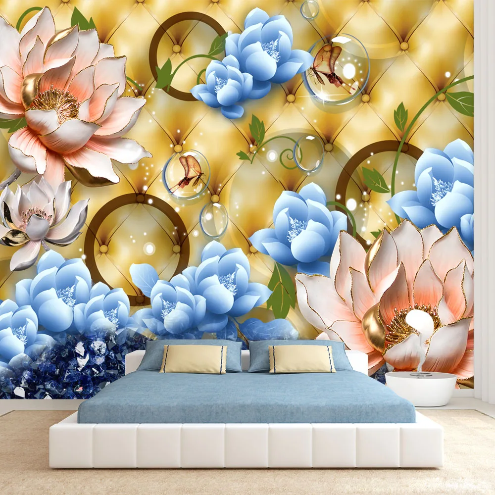 

Removable Peel and Stick Wallpapers Accept Wall Papers Home Decor for Living Room Bedroom Walls Floral Water Lily Gold Soft Roll