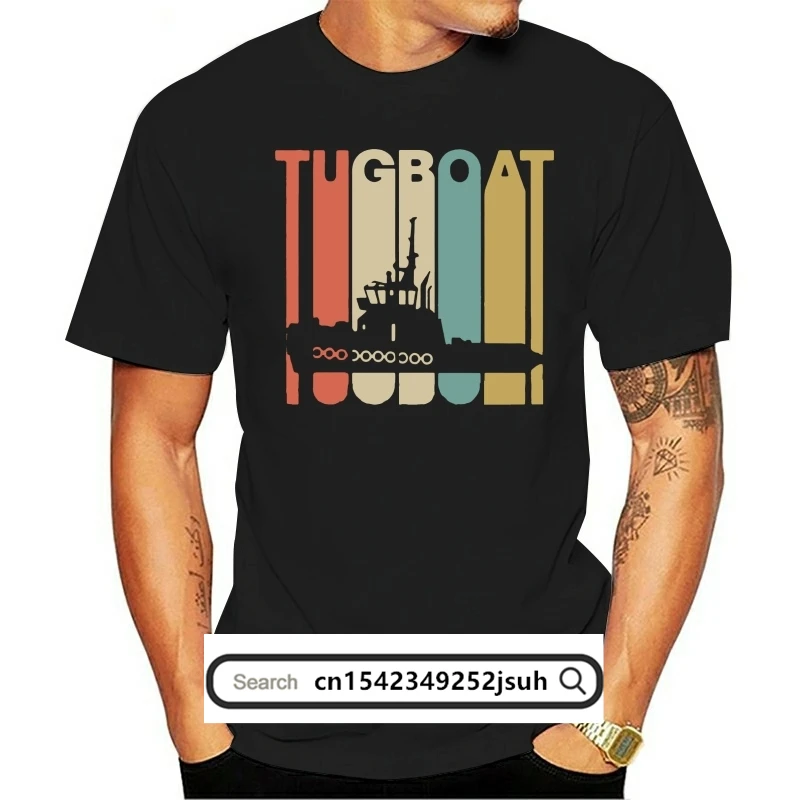 Men Tshirt  Vintage Style Tugboat Silhouette Shirt T Shirt Printed T-Shirt Tees Top