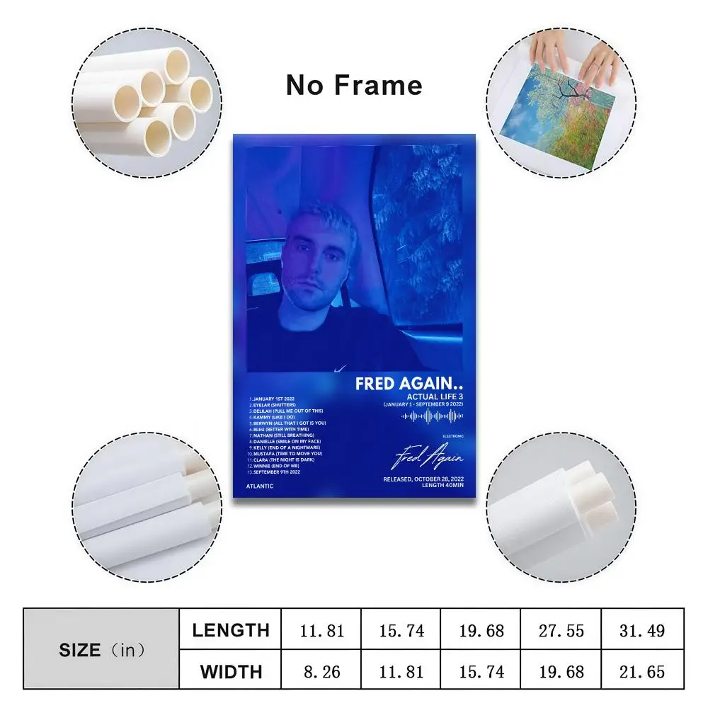 Fred Again Actual Life 3 Poster Peelable Self-Adhesive Album Cover Stickers, Frameless Wall Art for Singer Band Pop Rap Bedroom