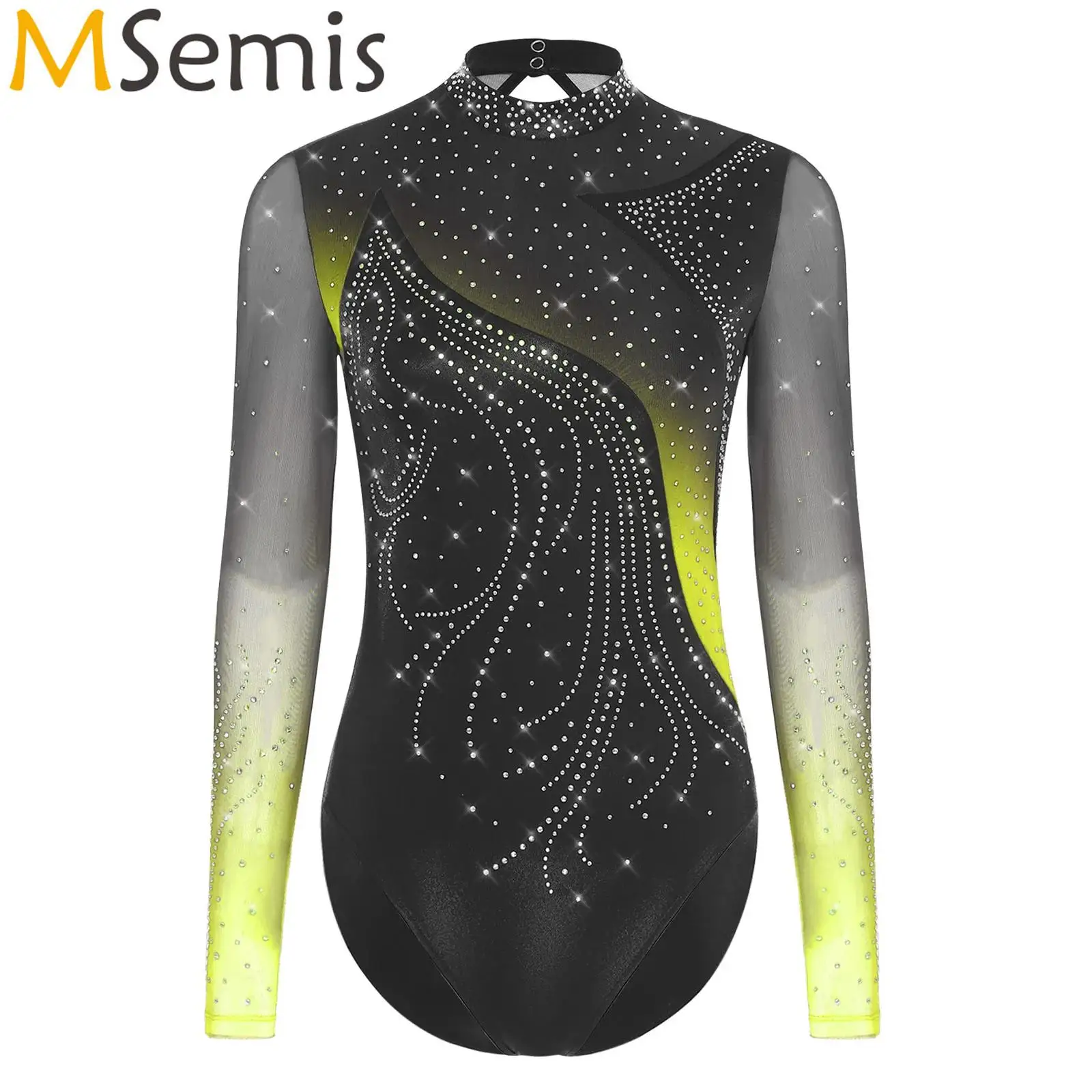 

Womens Ballet Dance Leotards Figure Ice Skating Jumpsuit Gymnastic Performance Costume Long Sleeve Streamlined Splice Bodysuit