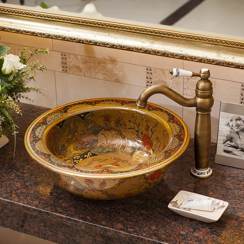 Hotel Table Basin Retro Art Basin round Washbasin Bathroom Wash Basin Basin Inter-Platform Basin