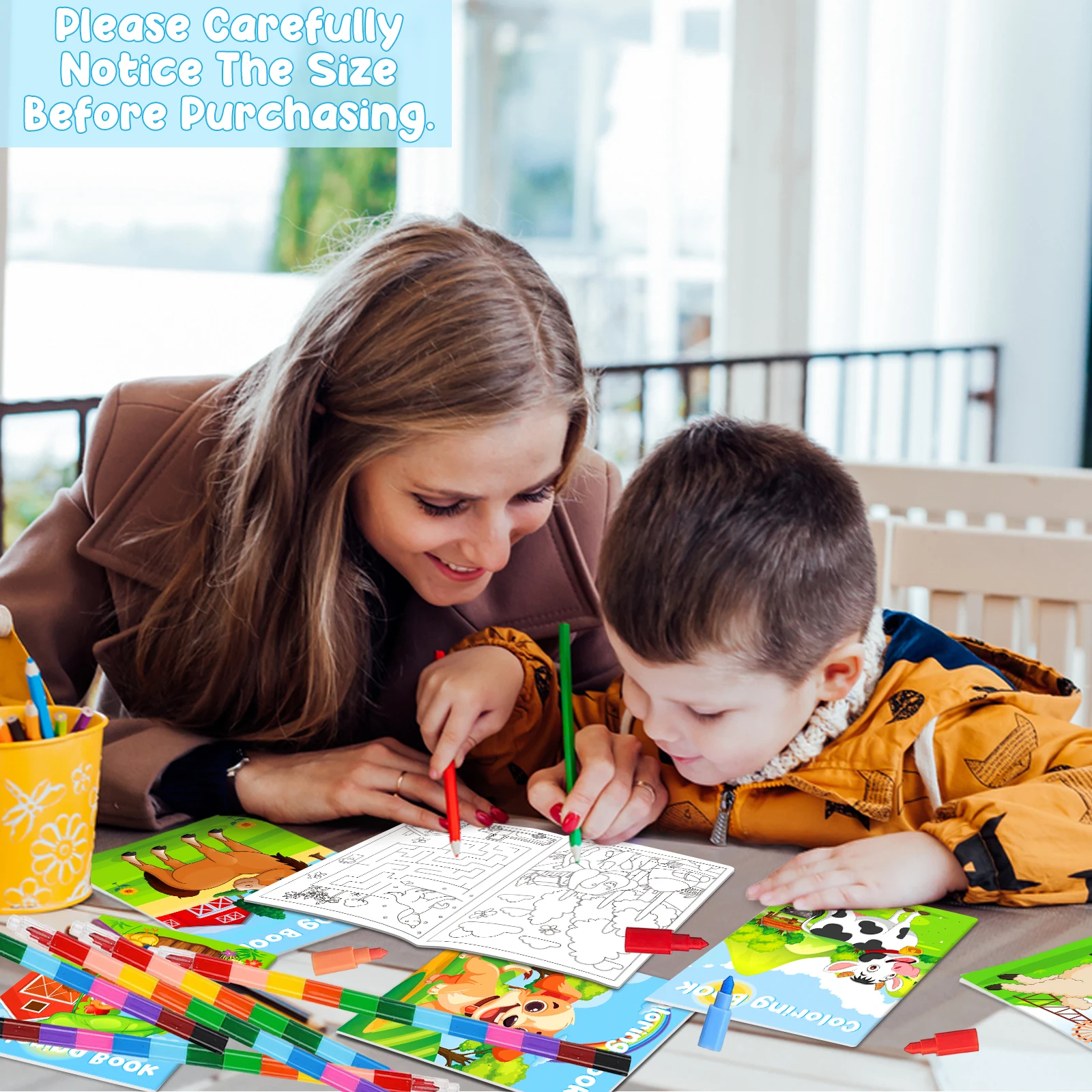 24 個のファームぬりえブック 子供用 24 スタッキングクレヨン付き ミニぬりえブック パーティー記念品 バルクギフト 牛 馬 納屋 S A