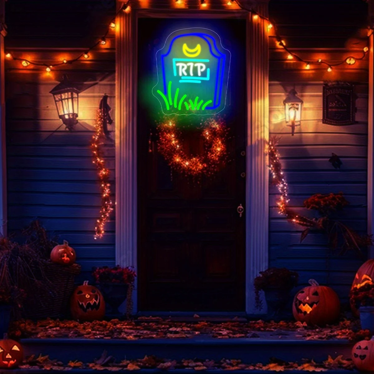 Gravestone Neon Sign LED Dimmable Rip Neon Light Sign Terror Atmosphere for Bedroom Party Shop Restaurant Decor Halloween Gift