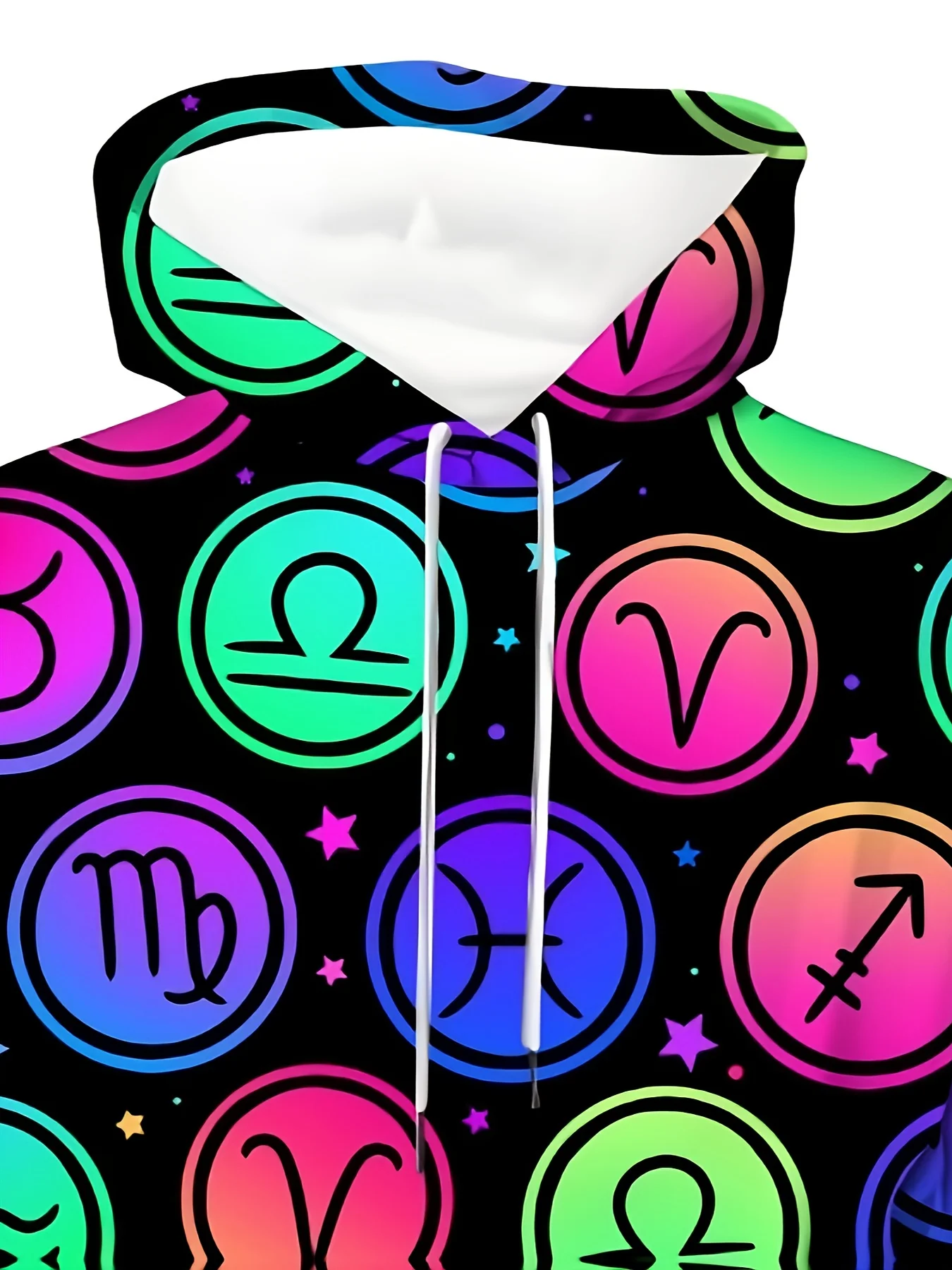 [ريترو ستريت] سويت شيرت بقلنسوة بطباعة عصرية للرجال مع مفتاح يوناني وأنماط زودياك، مريح ومتعدد الاستخدامات