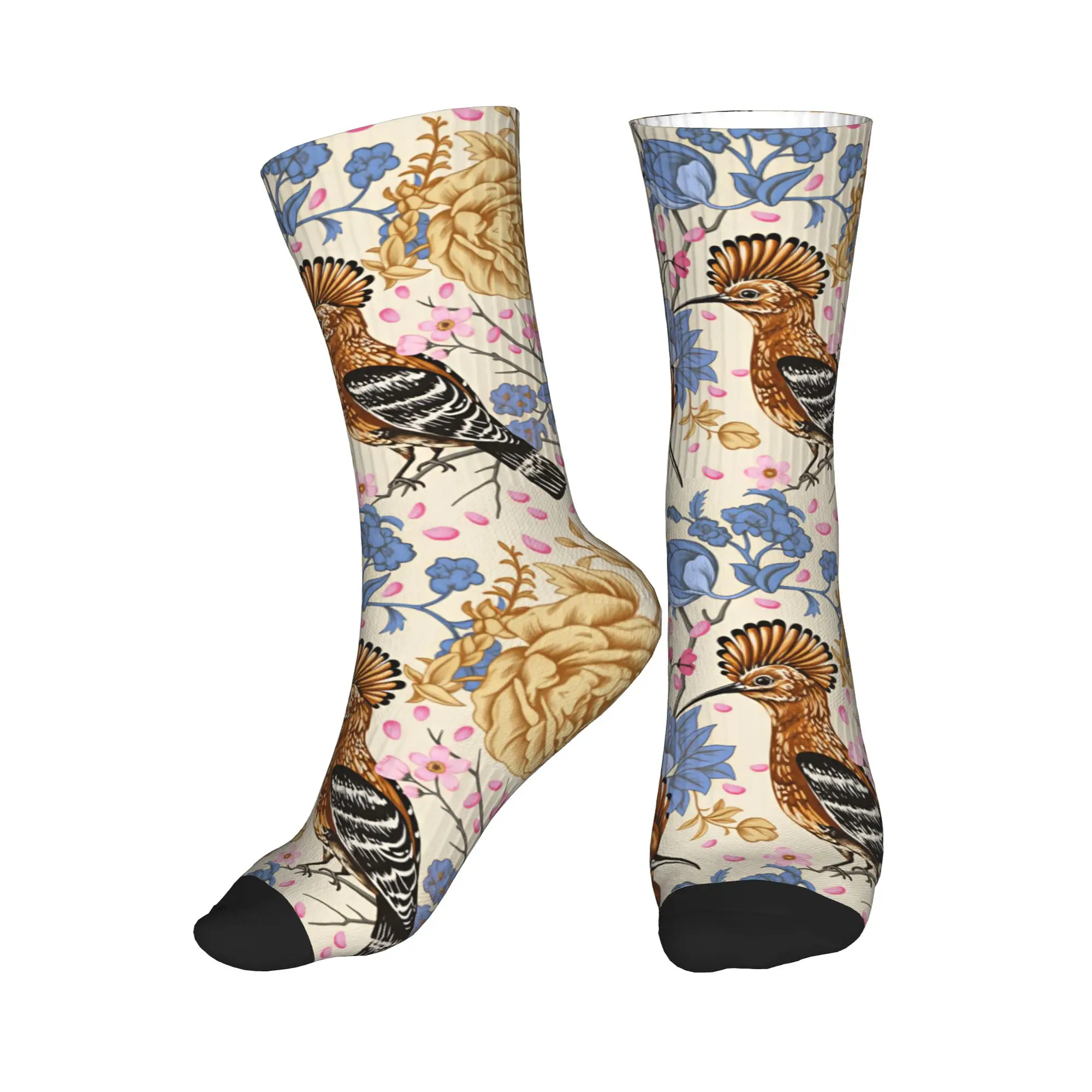 Носки Hoopoe Bird Blue Peony с винтажным цветочным принтом, мужские и женские теплые модные носки средней длины