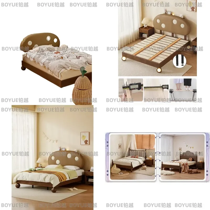 Cartoon Biscuit Shape Luminous Headboard Wooden Kids Bed Children Furniture Glow In Dark Bedroom Decor Cute Night Light