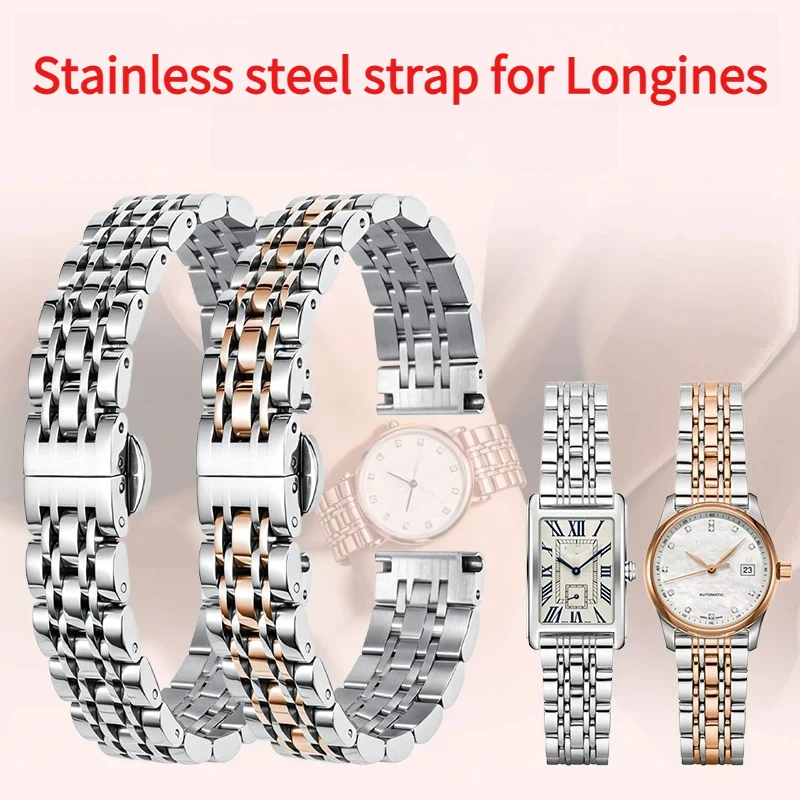 Correa de reloj de acero inoxidable para mujer, original, para Longines L5 L2 RECORD DOLCEVITA EVIDENZA ELEGANT MOONPHASE LARGE CLASSIC