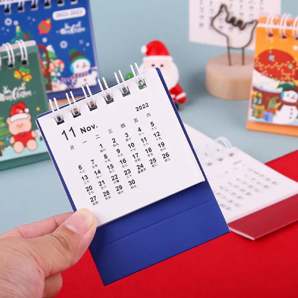 Calendario de escritorio de 2 piezas, página que gira suavemente, diseño de doble bobina 2023, adorno de calendario portátil de pie