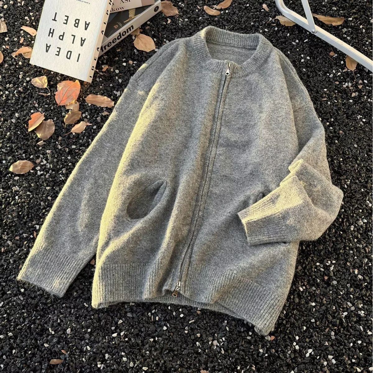 ay Cardigan à fermeture éclair pour homme Faion automne pull tricoté double ouverture vintage japonais Sle Long Sve coupe régulière Crew...