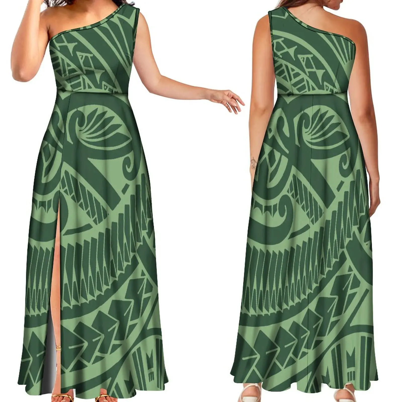 High Quality Polynesian Slim-Fit Maxi Dress Women'S Diagonal Collar Maxi Samoan Dress Birthday Party Ethnic Style Evening Dress