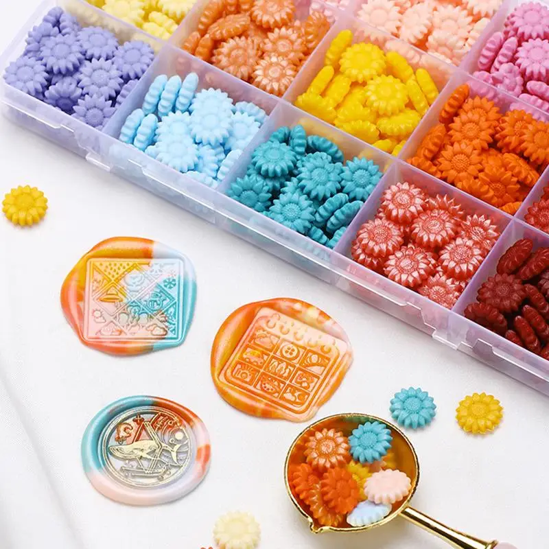 10/15/24 Grids Sunflower Mix Color Sealing Wax Beads For Vintage Wax Seal Stamp For Scrapbooking Craft Gift Wedding Invitation