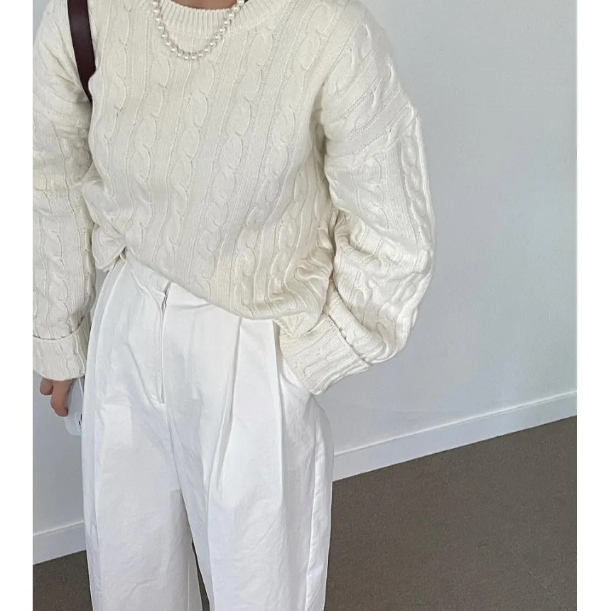 Women's Knitted Long Sve Sweater Soft Twist Design Autumn Early Season Versatile Lazy Sle High Slit Knitwear Top