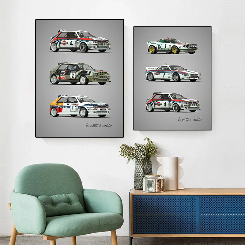 Rally Cars Lancia Delta Integrale HF  Poster Art Canvas Paintings and Print Wall Art Picture for Living Room Home Decoration