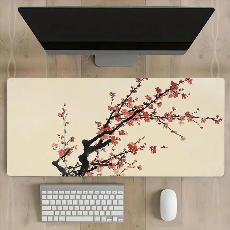 Japanese Watercolor Plum Blossom Large Size Rubber Anti-Slip Mouse Pad Computer Keyboard Accessories Desktop Pad Office Supplies