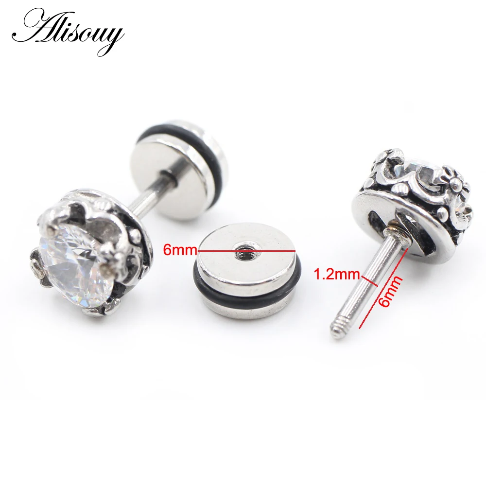 Alisouy 2PCS Stainless Steel Triangle Heart Square Oval Zircon Wing Men Ear Stud Earring Tragus Cartilage Helix Piercing Jewelry