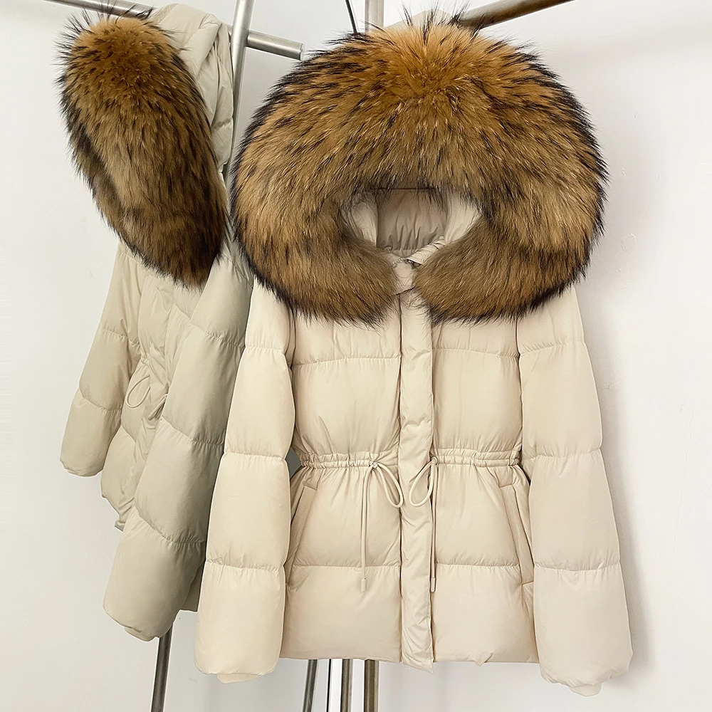 Reality Fur Jacket Hooded Long Sleeves Duck Down Outerwear Female New Real Fox Fur Coat Autumn Winter Warm Women Puffer Jacket