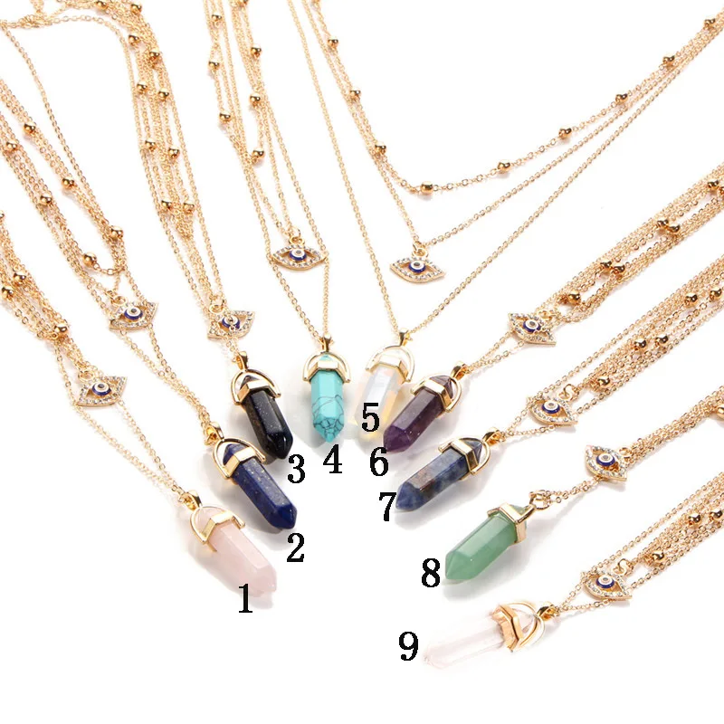 Hot sale Hexagonal Column Quartz Necklaces Pendants Fashion Natural Stone Bullet Pink Crystal Pendant Necklace For Women Jewelry