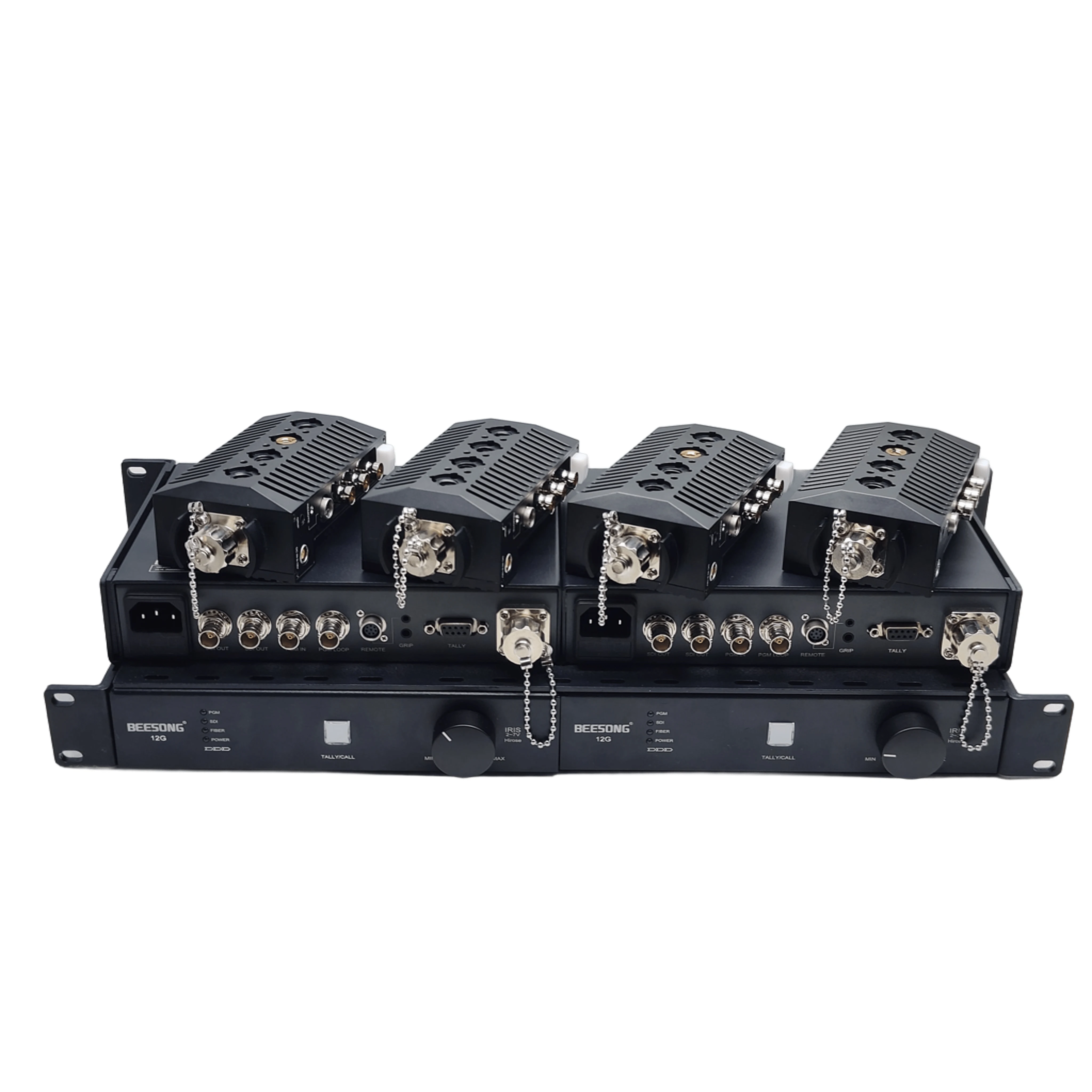 1U Rack-mount Chassis 12G SDI Fiber Optic Transceivers 10km Transmission System Fibre Camera Adaptor + Fibre Base Station