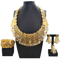 Italian Gold Color Women Jewelry Set Luxury Wedding Party Necklace Earrings Hollow Bracelet Dubai Women Gift
