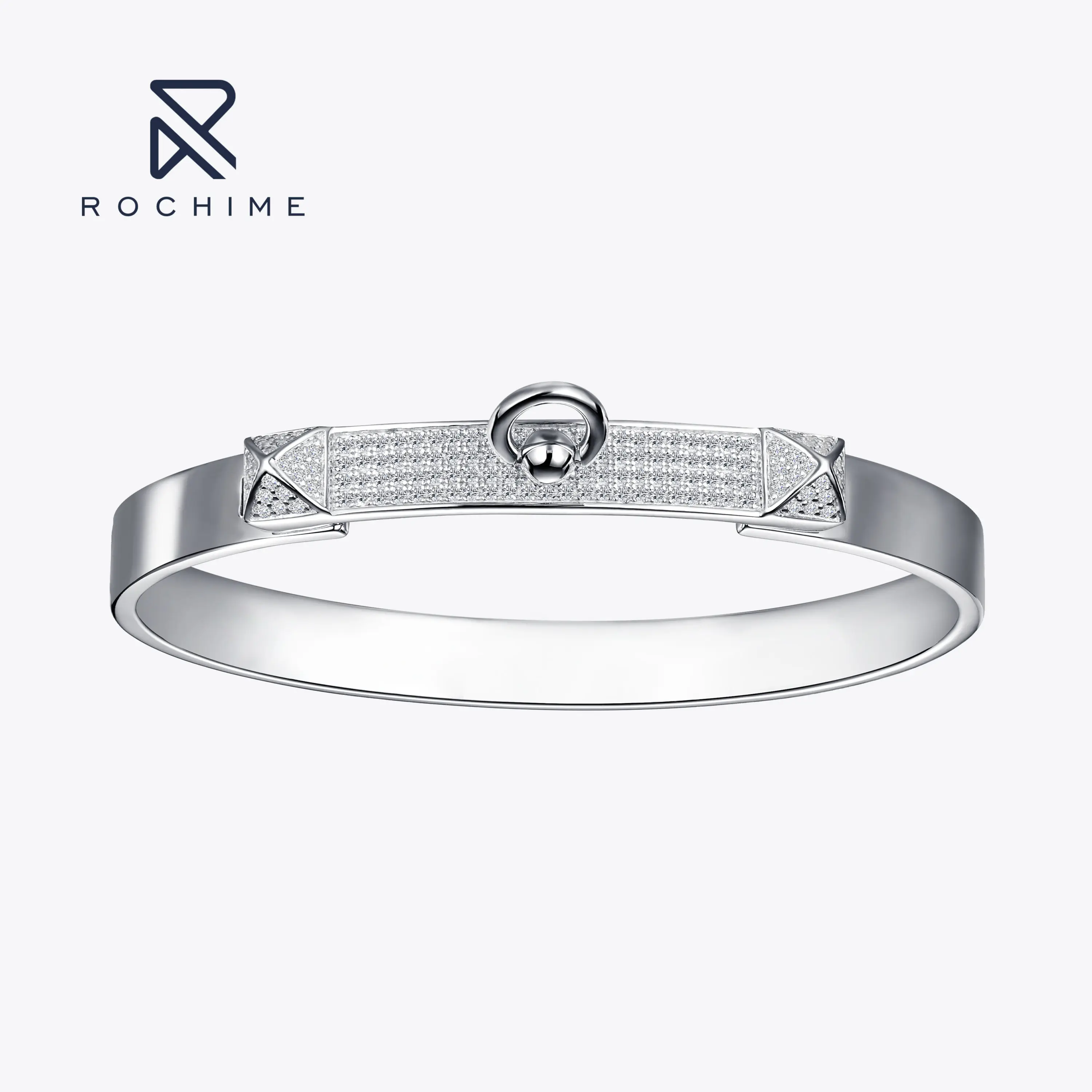 

Rochime Half Circle Diamond Bangle Bracelet 925 Sterling Silver Gold Plated 5a Zircon Jewelry For Women