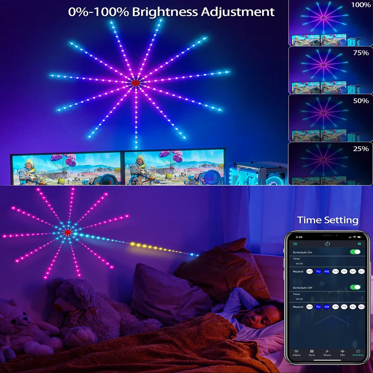 Inteligentne dynamiczne fajerwerki LED z synchronizacją muzyki listwy RGB LED sterowaniem światłem USB do wystrój salonu