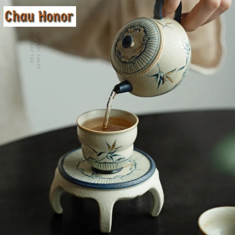 Blue And White Flint Red Teapot Cover Holder Aesthetic Gold Drawing Bamboo Cover Frame Zisha Pot Lid Shelf Coaster Tableware - view 4
