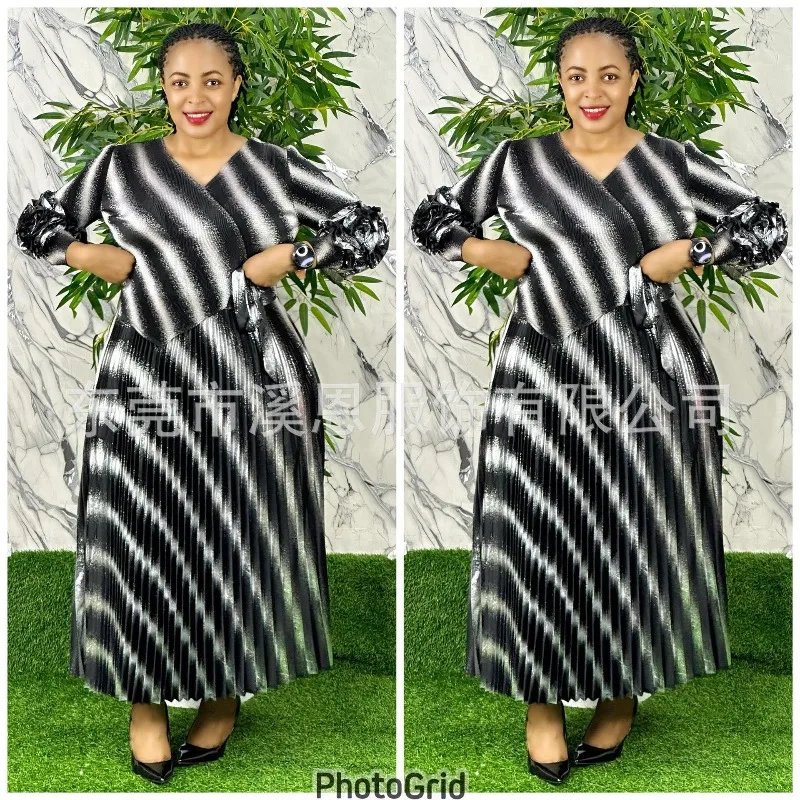 فستان نسائي جديد أنيق بطيات من Miyake مع ربطة عنق ملونة مقاس كبير قابل للتمدد بسيط بأكمام طويلة في الشرق الأوسط فساتين طويلة قابلة للطي