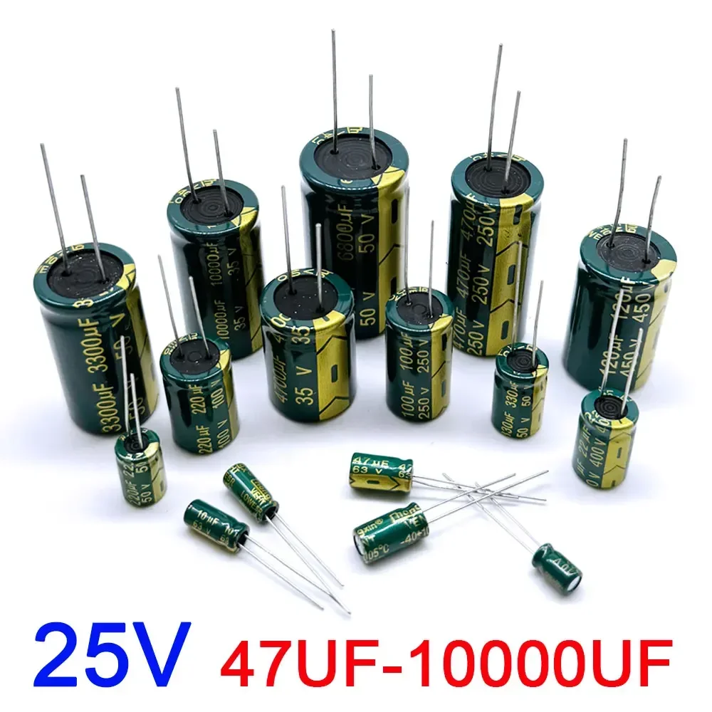 Capacitor eletrolítico de alta frequência 20% 25V 47UF 100UF 220UF 330UF 470UF 680UF 1000UF 2200UF 3300UF 4700UF 6800UF 10000UF