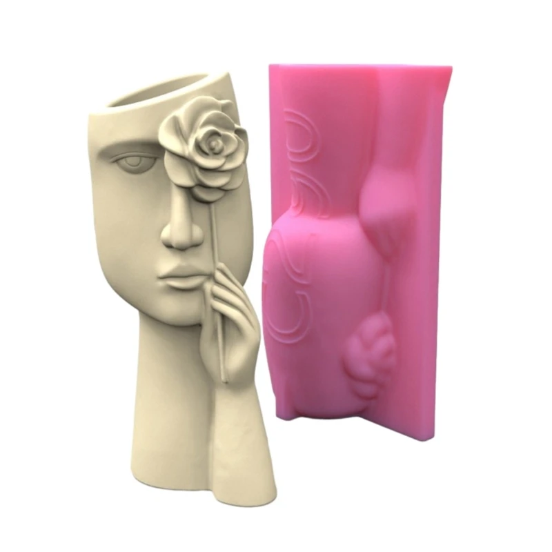 Art Human Face Shaped Cements Mold Silicone Material for Hand-Making Flowerpots Dropship