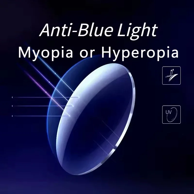 1.56/1.61/1.67/1.74 HD Index Ultra-Thin Aspherical Anti-Radiation Resin Optical Myopia Anti-Blue Discoloration Prescription Lens