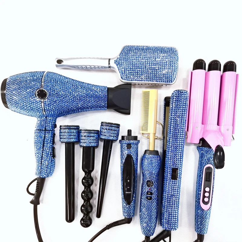 Hot hair tools set 6pcs salon hair styling tools bling professional hair dry and bling triple barrel curling